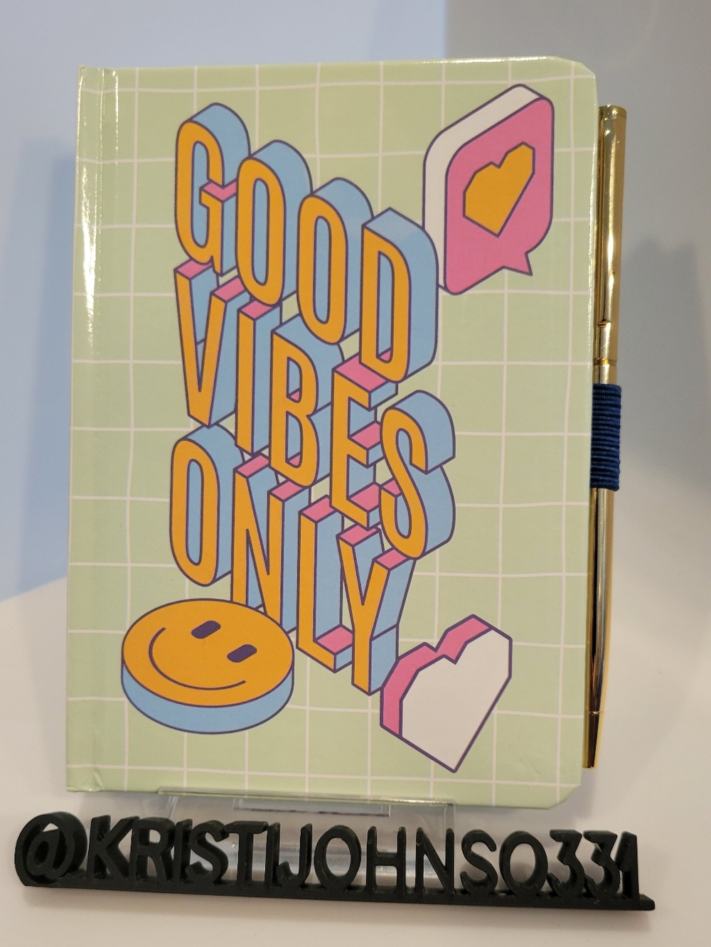 Good Vibes Only Pastel Grid Notebook with Gold Pen